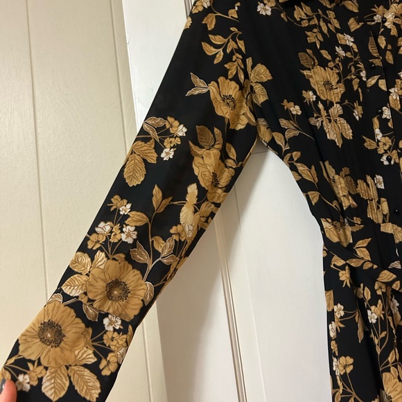 Nanette Lepore Crepe Chiffon Dress Belted Button Front LongSleeve Floral Size 14 - Picture 4 of 11